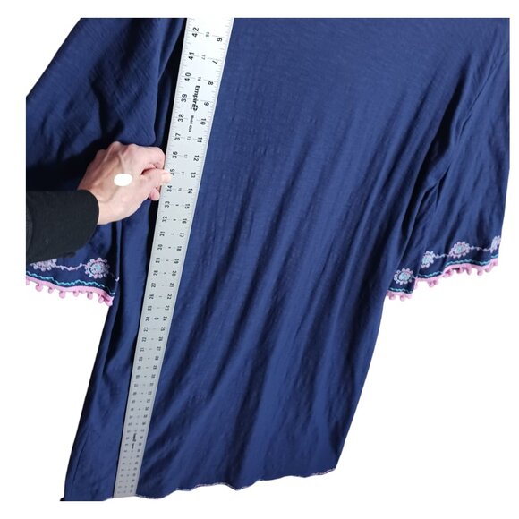 Chach, NWT,  Maxi Kimono, Boho, Navy w/ Pink & Aqua Trim, Whimsical, Small - Picture 8 of 14